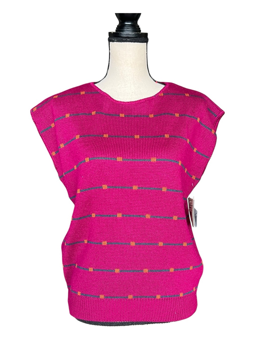 Vintage Alicia 1980s Dead stock Hot Pink Knit Scoop-Neck Sweater Top Size M